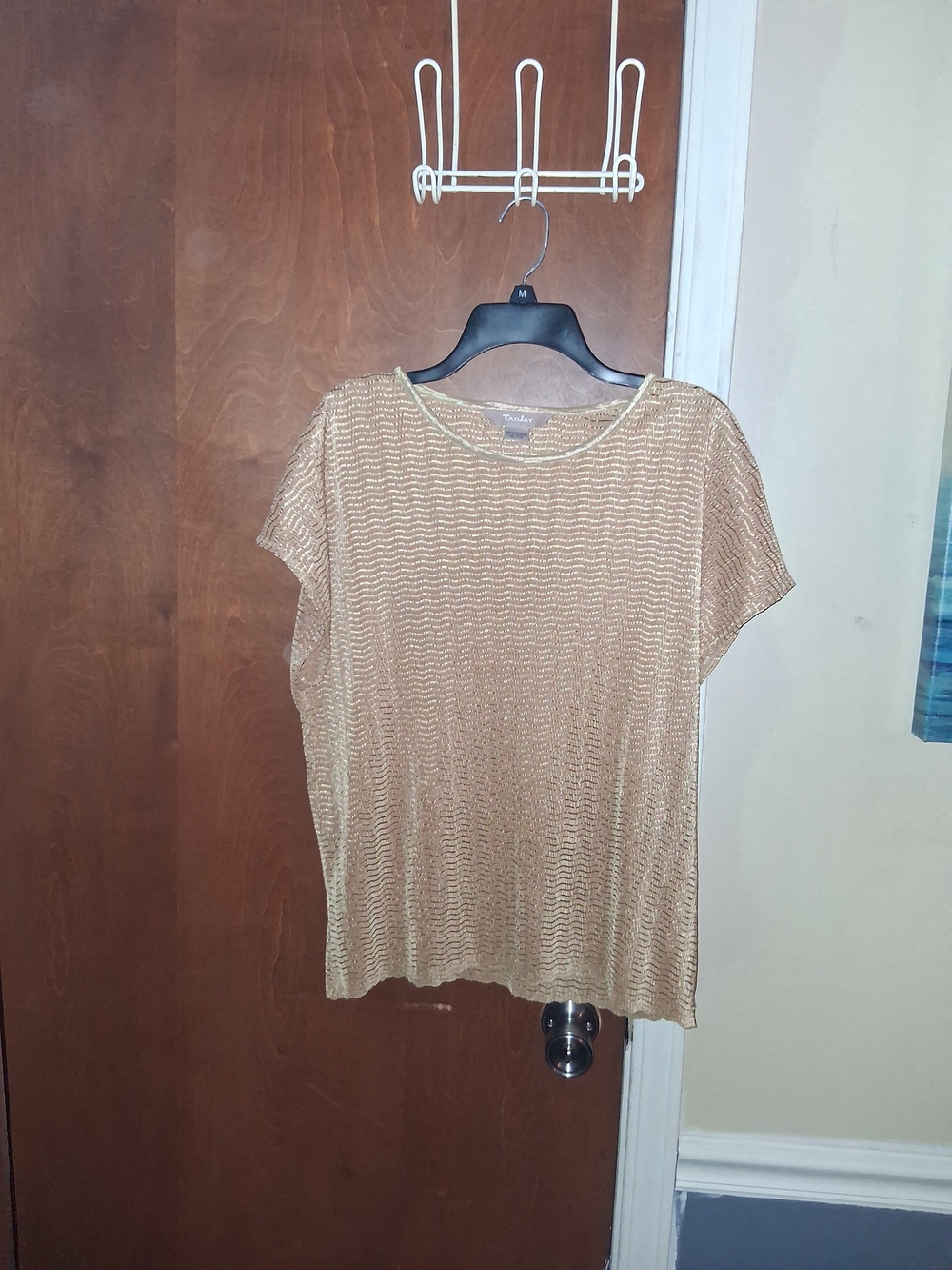 TanJay Metallic Gold Short Sleeve Knit Top